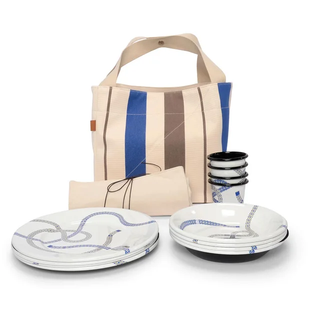 Hermès Rocabar Canvas Zoulou Picnic Tote in Blue Canvas from Blue Spinach