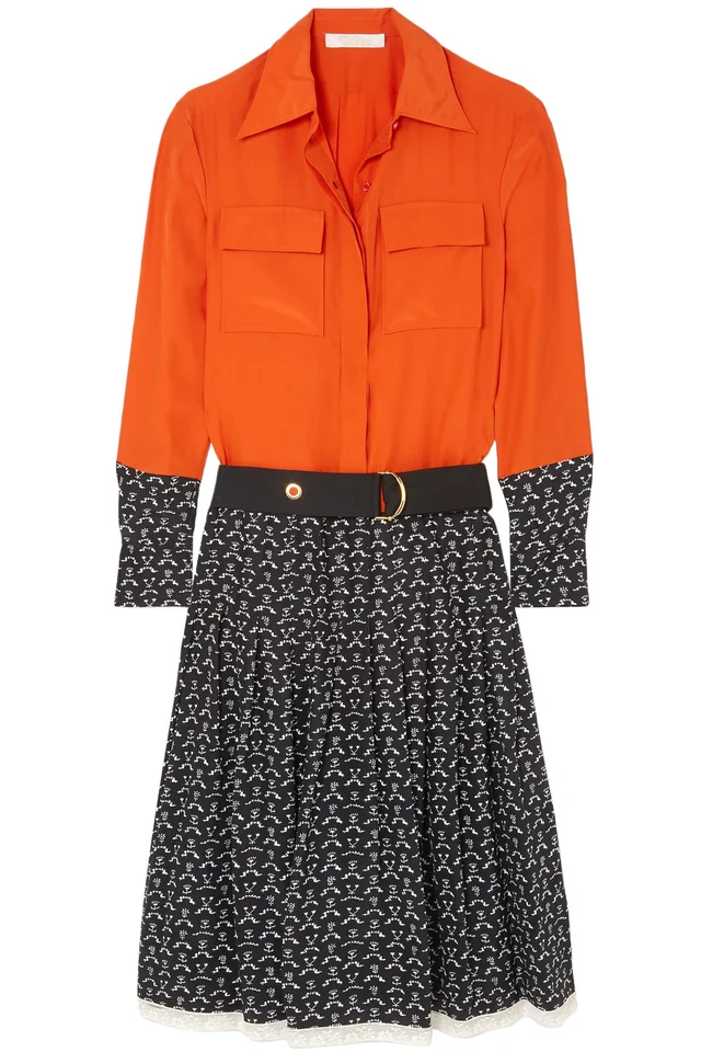 Chloé Lace-Trimmed Printed Silk Crepe de Chine Shirt Dress from THE OUTNET, photo 1 of 1