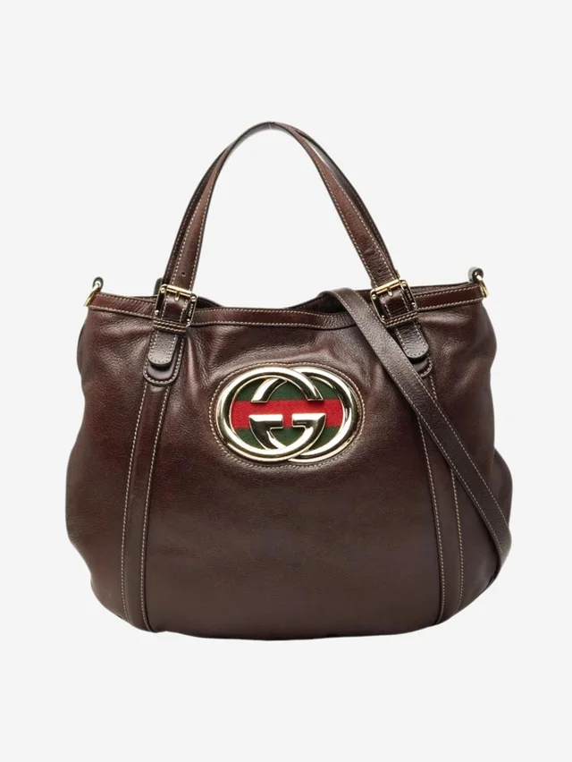 Gucci Dark brown GG New Brit Sherry Line shoulder bag in Brown Leather from Sign of the Times
