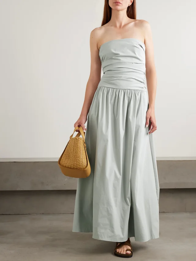 ST. AGNI Strapless tie-back crinkled cotton-blend maxi dress in Metallic, photo 2 of 2 from NET-A-PORTER (Canada)