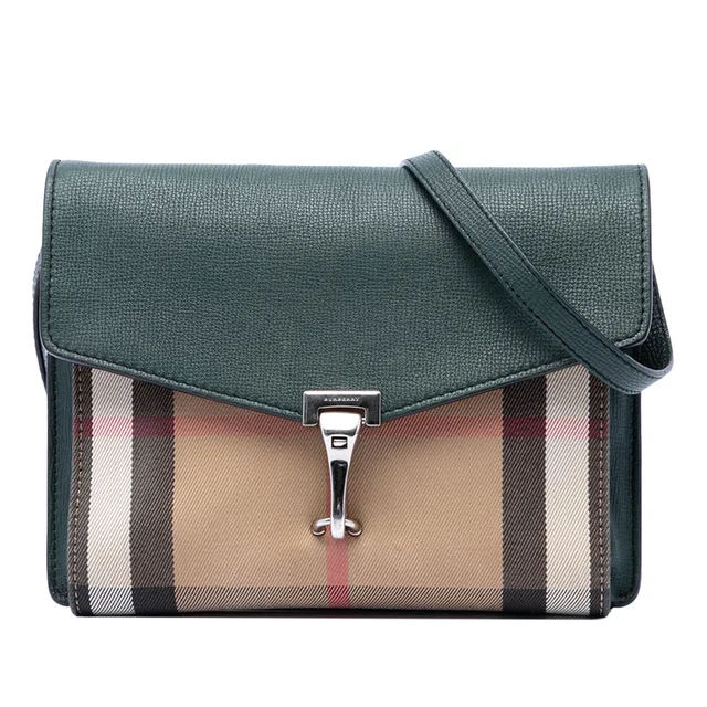 Green Burberry Small Leather and House Check Canvas Derby Macken Crossbody in Green Canvas from Designer Revival