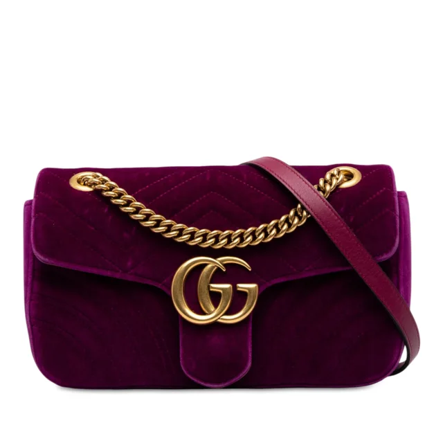 Purple Gucci Medium GG Marmont Matelasse Velvet Shoulder Bag in Purple Velvet from Designer Revival