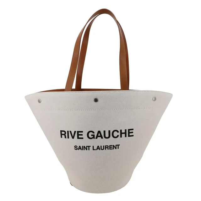 Saint Laurent Rive Gauche Linen Canvas Bucket Shoulder Bag Off White in White Canvas from Dallas Designer Handbags