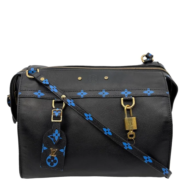 Louis Vuitton Speedy Amazon MM Leather Monogram Canvas Shoulder Bag Blue Noir in Black Coated canvas from Dallas Designer Handbags