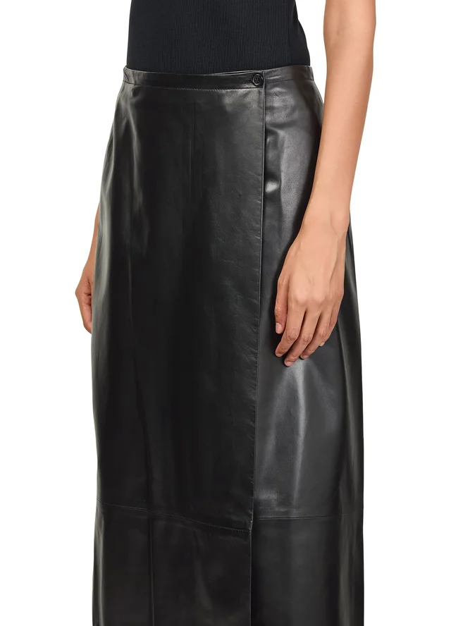 KHAITE Quinn leather midi skirt in Black 100% lamb leather, photo 4 of 6 from 24S (US)