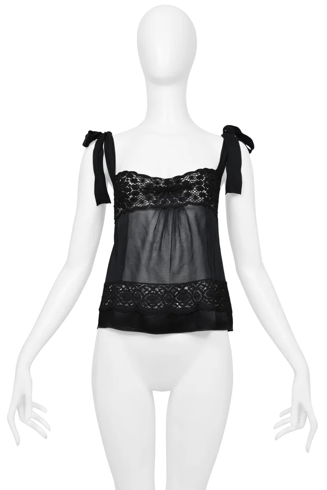 Dolce & Gabbana Black Lace Camisole With Ties in Black Denim from Resurrection Vintage