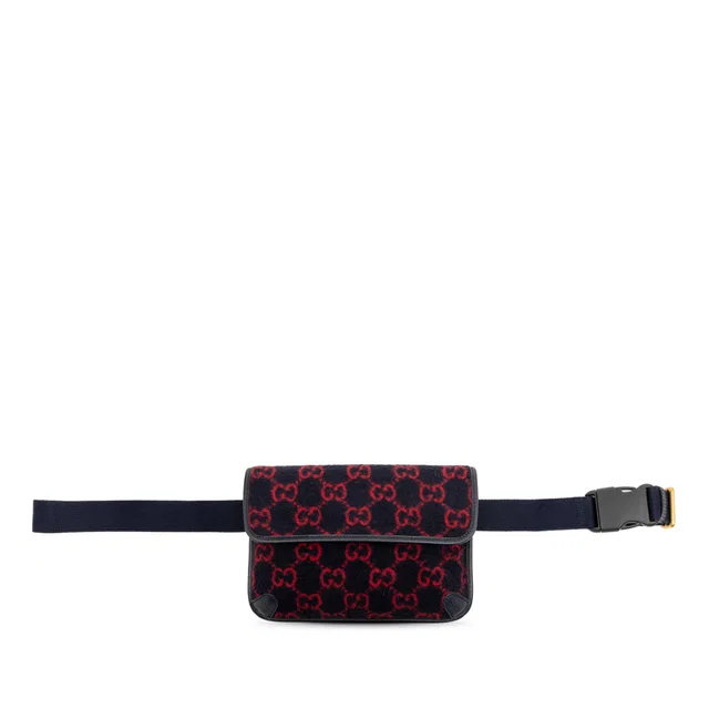 Black Gucci GG Wool Slim Belt Bag in Black Wool from Designer Revival