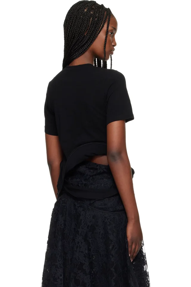 Junya Watanabe Black Twisted Detail T-shirt, photo 3 of 3 from SSENSE