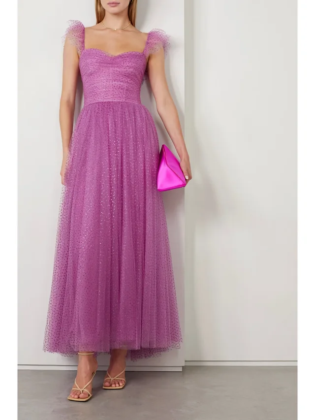 MONIQUE LHUILLIER Ruffled gathered glittered tulle gown in Purple, photo 2 of 2 from NET-A-PORTER (Canada)
