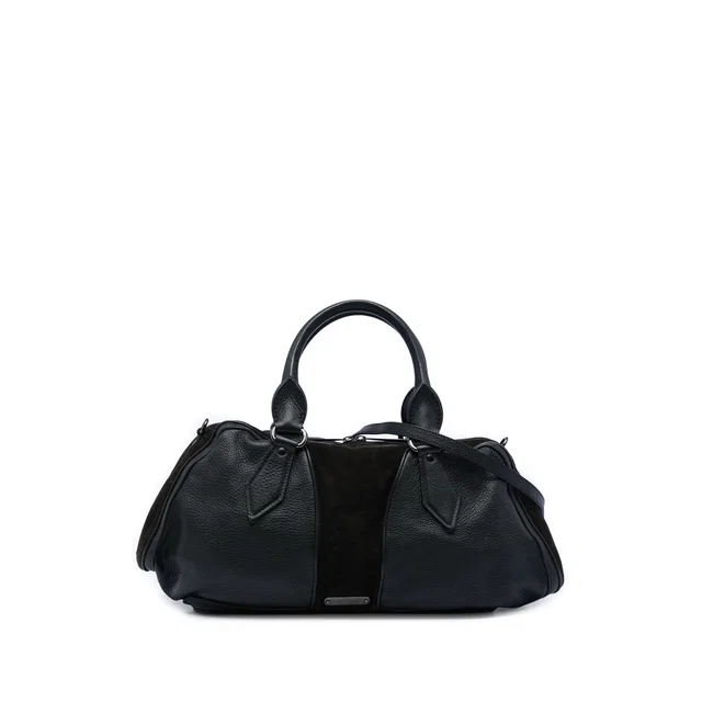 Black Burberry Grained Calfskin and Suede Satchel in Black Caviar leather from Designer Revival