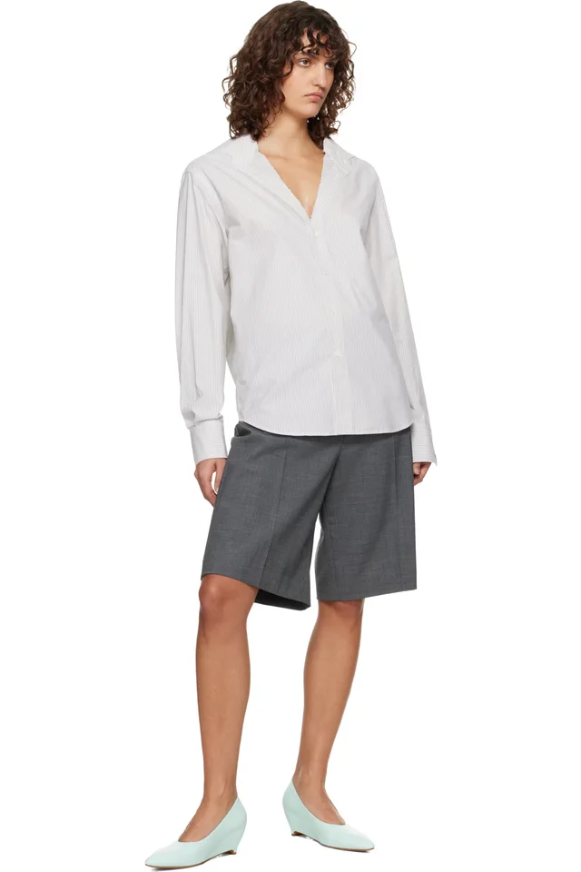MM6 Maison Margiela Off-White & Gray Striped Shirt, photo 4 of 4 from SSENSE