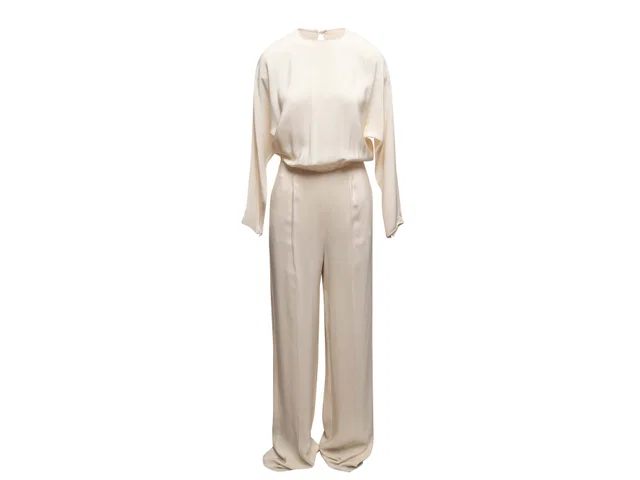 Cream Valentino Long Sleeve Silk Jumpsuit Size US 6 in White Silk from Designer Revival