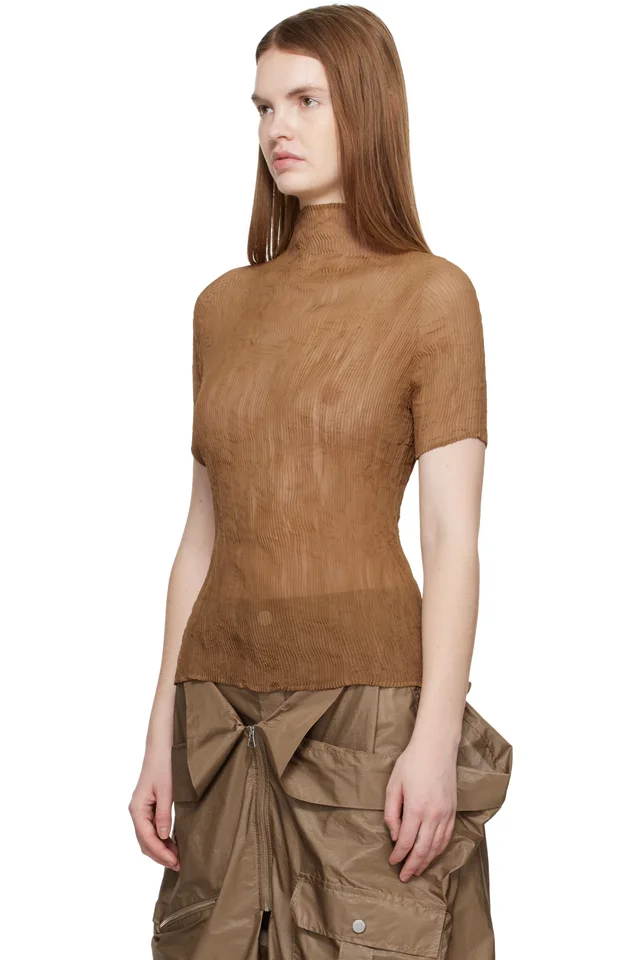 ISSEY MIYAKE Beige Chiffon Twist 3 Top, photo 4 of 5 from SSENSE