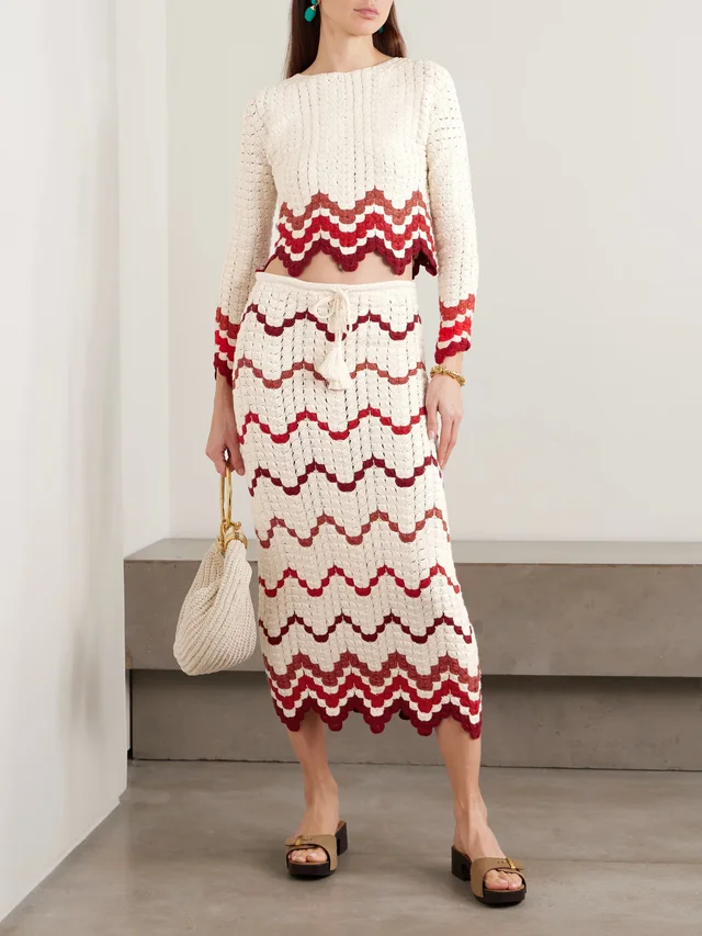 ESCVDO Safi scalloped crocheted cotton midi skirt in Red, photo 2 of 2 from NET-A-PORTER (Canada)