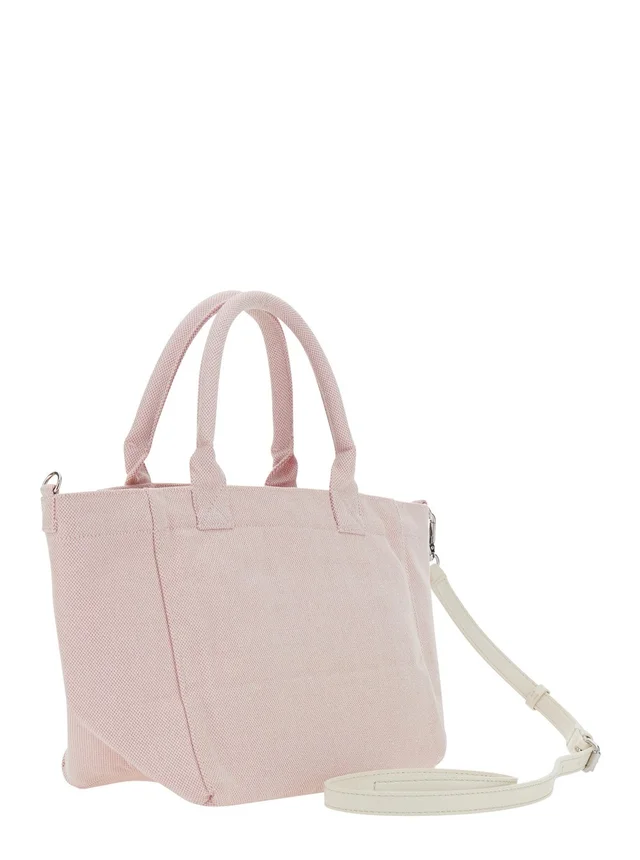 GANNI Pink Small Tote Bag with Raspberry Print and Logo Lettering on the Front in Cotton for Women in Pink, photo 6 of 10 from Gaudenzi Boutique