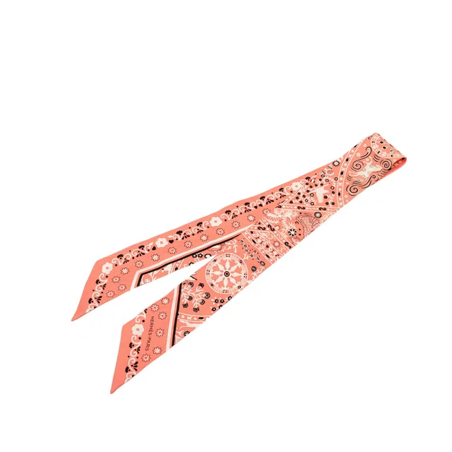 Pink Hermès Peuple du Vent Bandana Twilly Silk Scarf Scarves in Pink Silk from Designer Revival