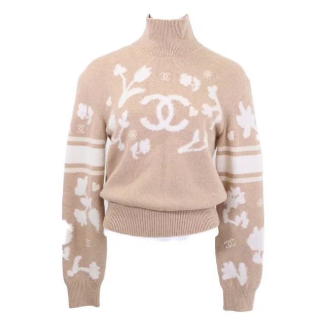 Chanel CC Logo High Neck Knit Sweater 36 in Cashmere from The Reluxe