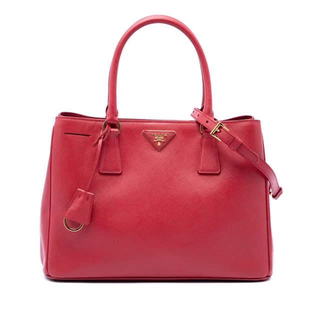 Red Prada Medium Saffiano Lux Galleria Satchel in Red Saffiano leather from Designer Revival