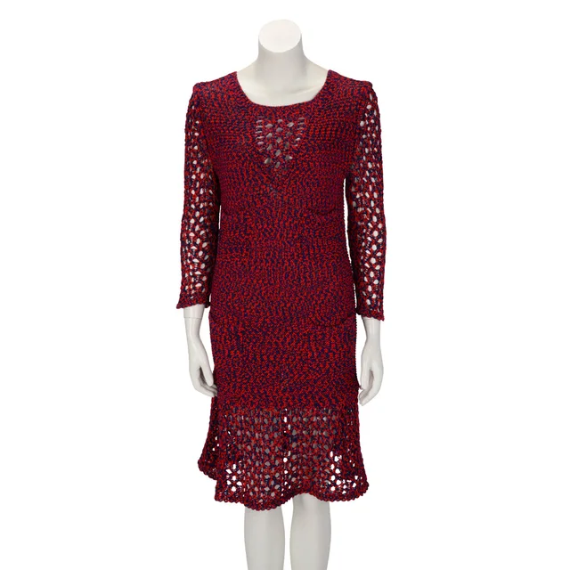 Chanel Cotton Crochet Four Pocket L/S Dress FR 40 in Red & Blue from Blue Spinach