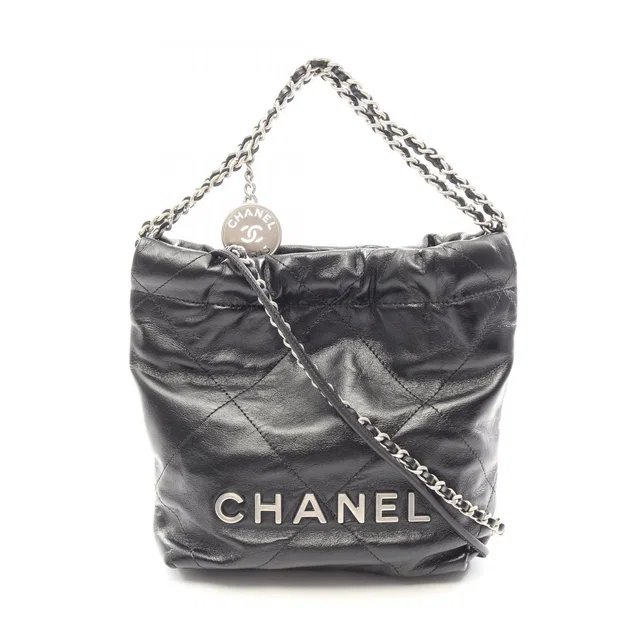 Shoulder Bag Chanel 22 Mini 2-Way Black Leather Chanel 22 Quilted Chain in Black Leather from The Reluxe
