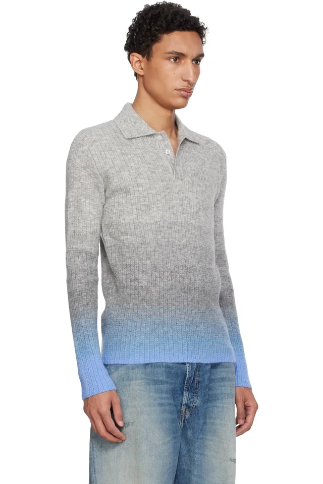 ERL Gray Thin Gradient Knit Polo, photo 2 of 4 from SSENSE