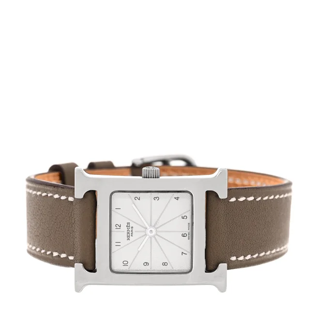 Hermès Stainless Steel Epsom 21mm Heure H Hour Quartz Watch Noir in Black Epsom leather from FASHIONPHILE, photo 2 of 4