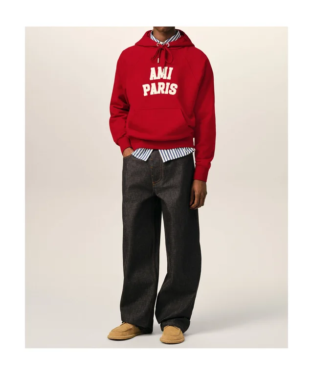 Red cotton hoodie with Ami Paris embroidery, photo 4 of 6 from SENSER