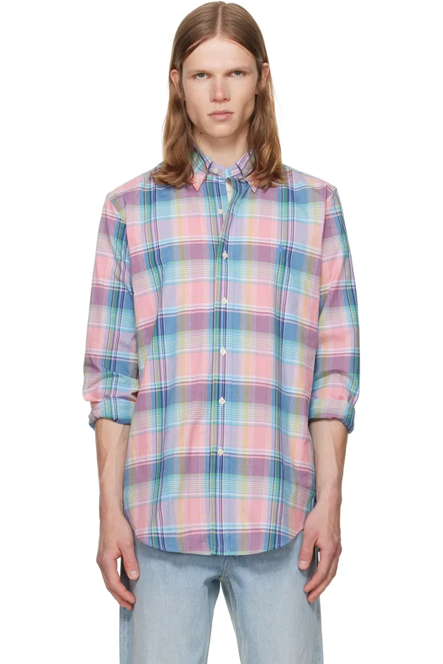 Polo Ralph Lauren Pink & Blue Poplin Long Sleeve Sport Shirt, image 1 of 1 from SSENSE
