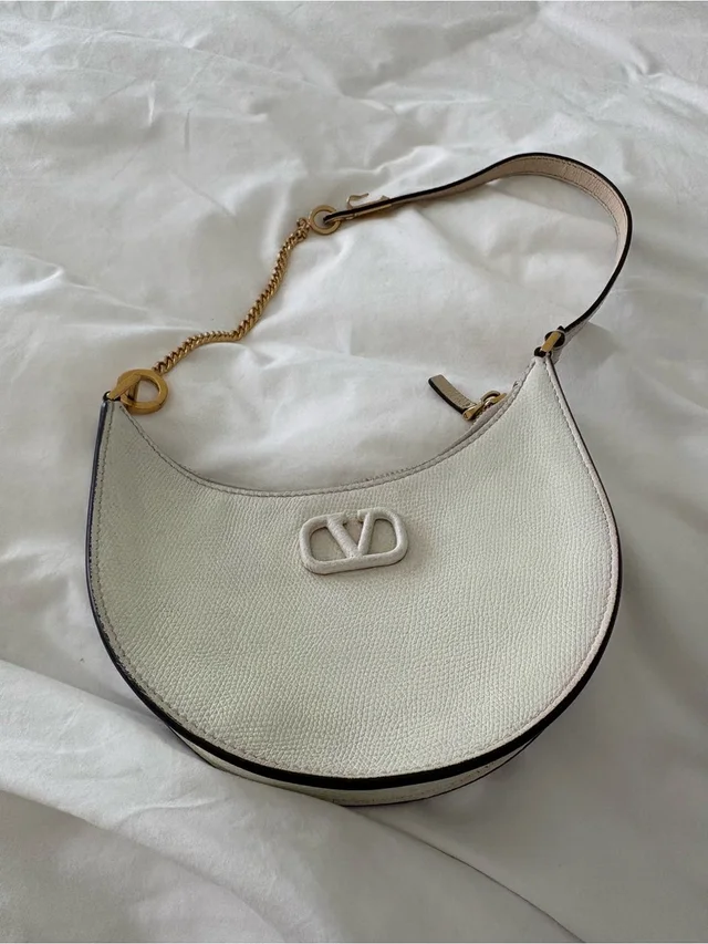 Valentino Garavani Cream Crescent Shoulder Bag With Gold Chain in gold|white Leather from Poshmark