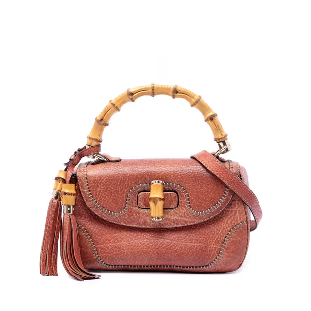 Red Gucci Medium Leather New Bamboo Satchel in Red Leather from Designer Revival