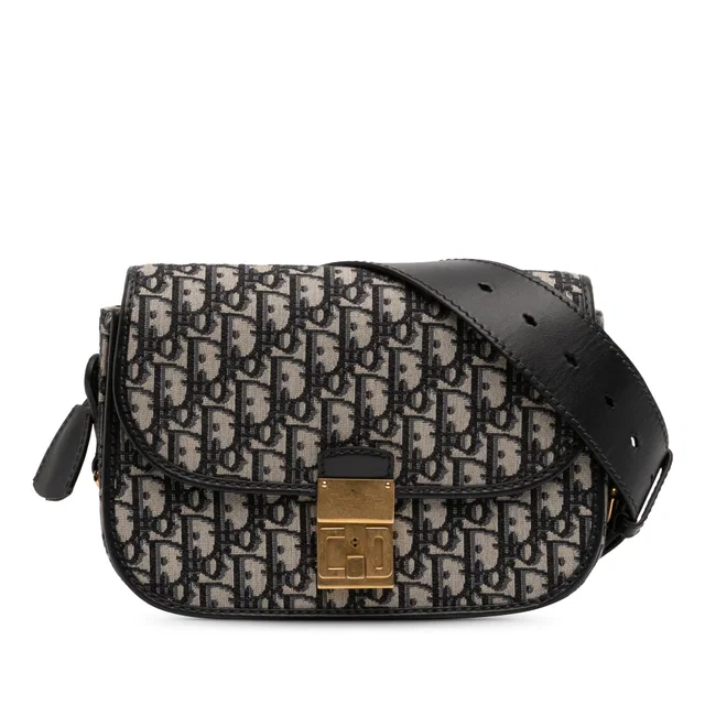 Blue Dior Oblique Canvas Flap Crossbody in Blue Canvas from Designer Revival