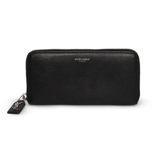 Saint Laurent Grained Leather Zip Around Wallet in Black Caviar leather from Blue Spinach