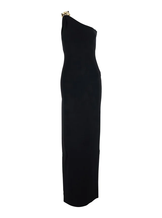 ELISABETTA FRANCHI Black Long One-Shoulder Sleeveless Dress with Asymmetric Neckline in Viscose Blend for Women in Black 71% Viscose 29% Polyester, photo 2 of 6 from Gaudenzi Boutique