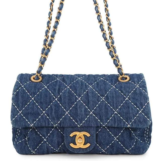 Chanel Chain Shoulder Bag CC Logo Quilted Single Flap Denim in Denim from The Reluxe