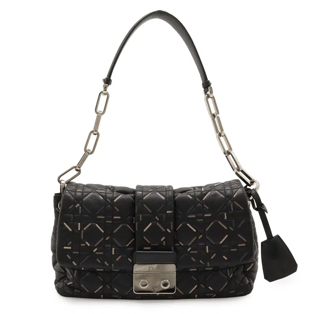 Dior Christian New Rock Cannage Chain Shoulder Bag Leather Black Silver in Black Leather from The Reluxe