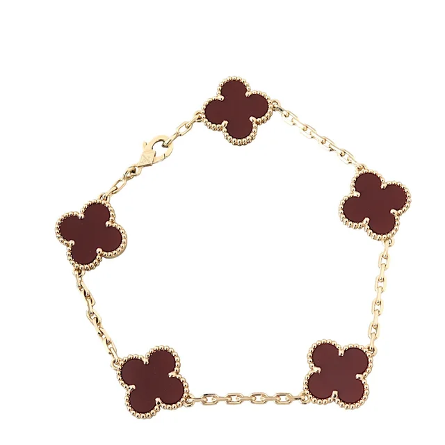 Van Cleef & Arpels Vintage Alhambra 5 Motif Carnelian 18k Yellow Gold Bracelet in Yellow from Luxe.It.Fwd