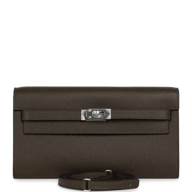 Hermès Kelly Wallet To Go Vert Loden Evercolor Palladium Hardware in Green Leather from Madison Avenue Couture