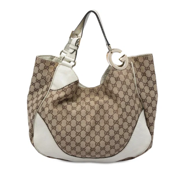 White Gucci GG Canvas Charlotte Tote in White Canvas from Designer Revival