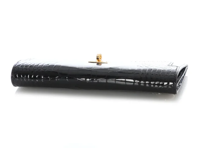 Hermès Black Shiny Alligator Kelly Pocket Long Wallet in Black Crocodile from Ann's Fabulous Finds, photo 7 of 10