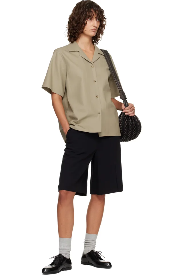 LE17SEPTEMBRE Beige Twill Short Sleeve Shirt, photo 4 of 4 from SSENSE