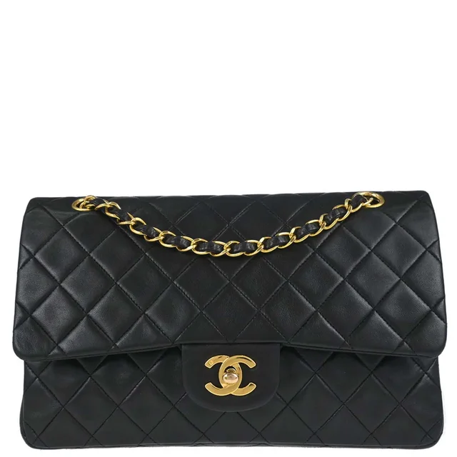Chanel 1991-1994 Black Lambskin Medium Classic Double Flap Shoulder Bag in Black Lambskin from AMORE Vintage Tokyo