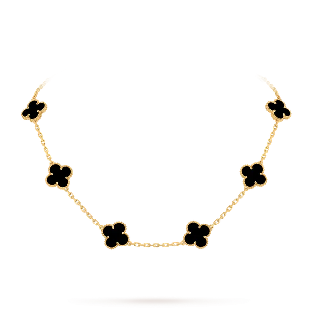 Van Cleef & Arpels Vintage Alhambra Necklace Onyx, 10 Motifs from Truefacet