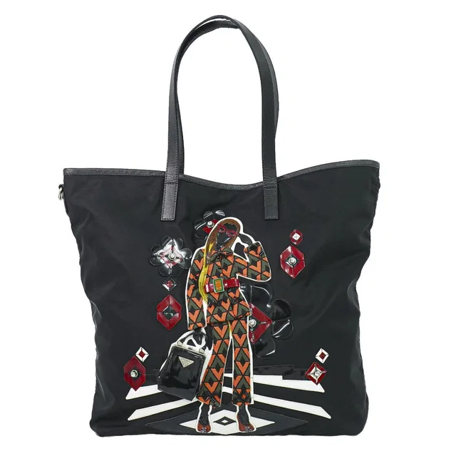 Prada Robot Collection Shoulder Bag Tote Nylon Black Multicolor in Black Nylon from The Reluxe