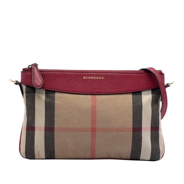 Tan Burberry House Check Canvas Derby Peyton Crossbody in Brown Canvas from Designer Revival