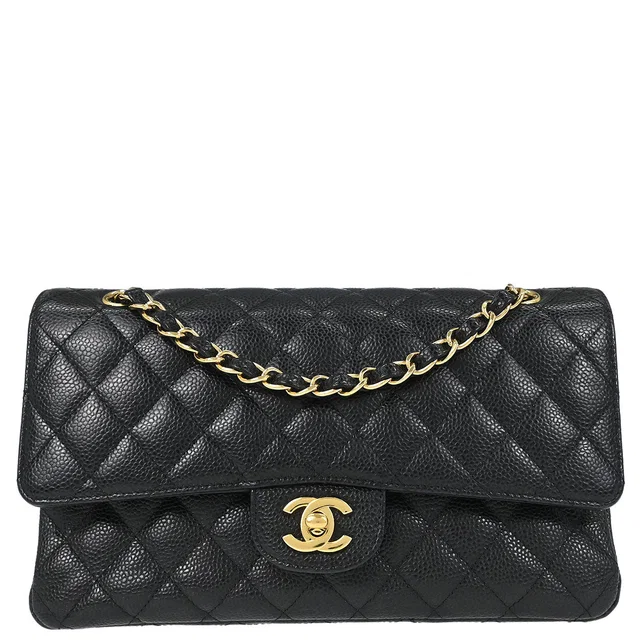 Chanel 2019 Black Caviar Skin Medium Classic Double Flap Shoulder Bag in Black Caviar leather from AMORE Vintage Tokyo