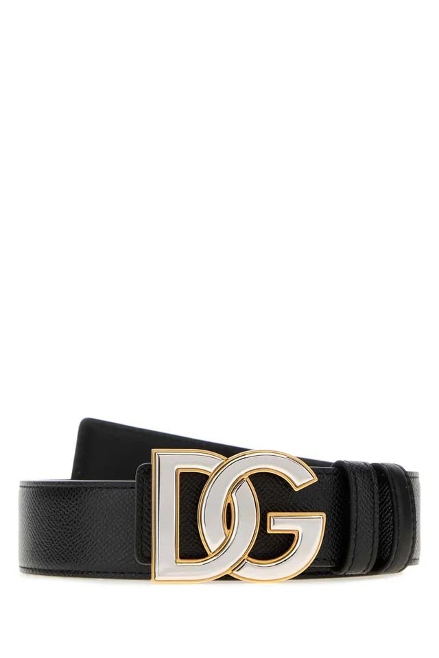 Dolce & Gabbana Logo Buckle Leather Belt — Black Exterior in Black Leather from HEWI