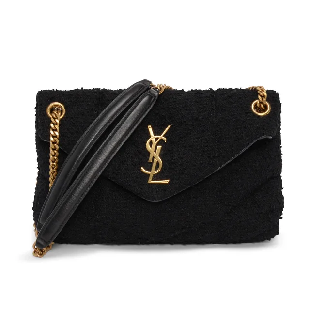 Saint Laurent Boucle Tweed Small Lou Puffer Bag in Black Tweed from Blue Spinach