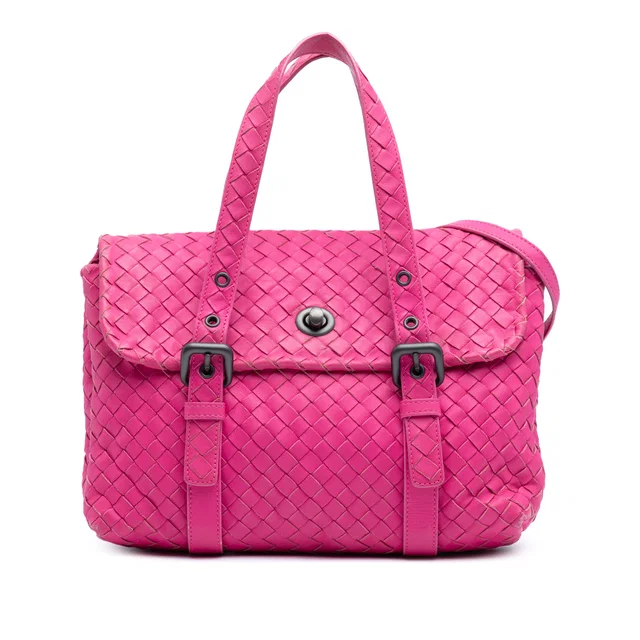 Pink Bottega Veneta Nappa Intrecciato Flap Satchel in Pink Nappa leather from Designer Revival