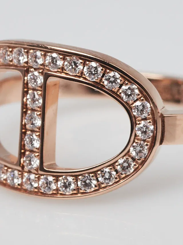 Hermès 18k Rose Gold and Diamond Chaine d'Ancre Contour Medium Model Ring Size 5/49 in Pink from Yoogis, photo 5 of 8