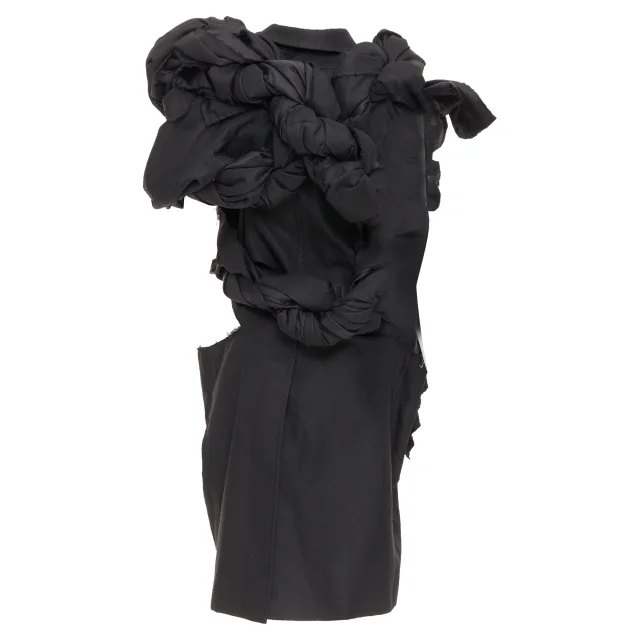 Comme des Garcons black textured 3D multi knots cut out coat in black, photo 5 of 6 from ShopSimon